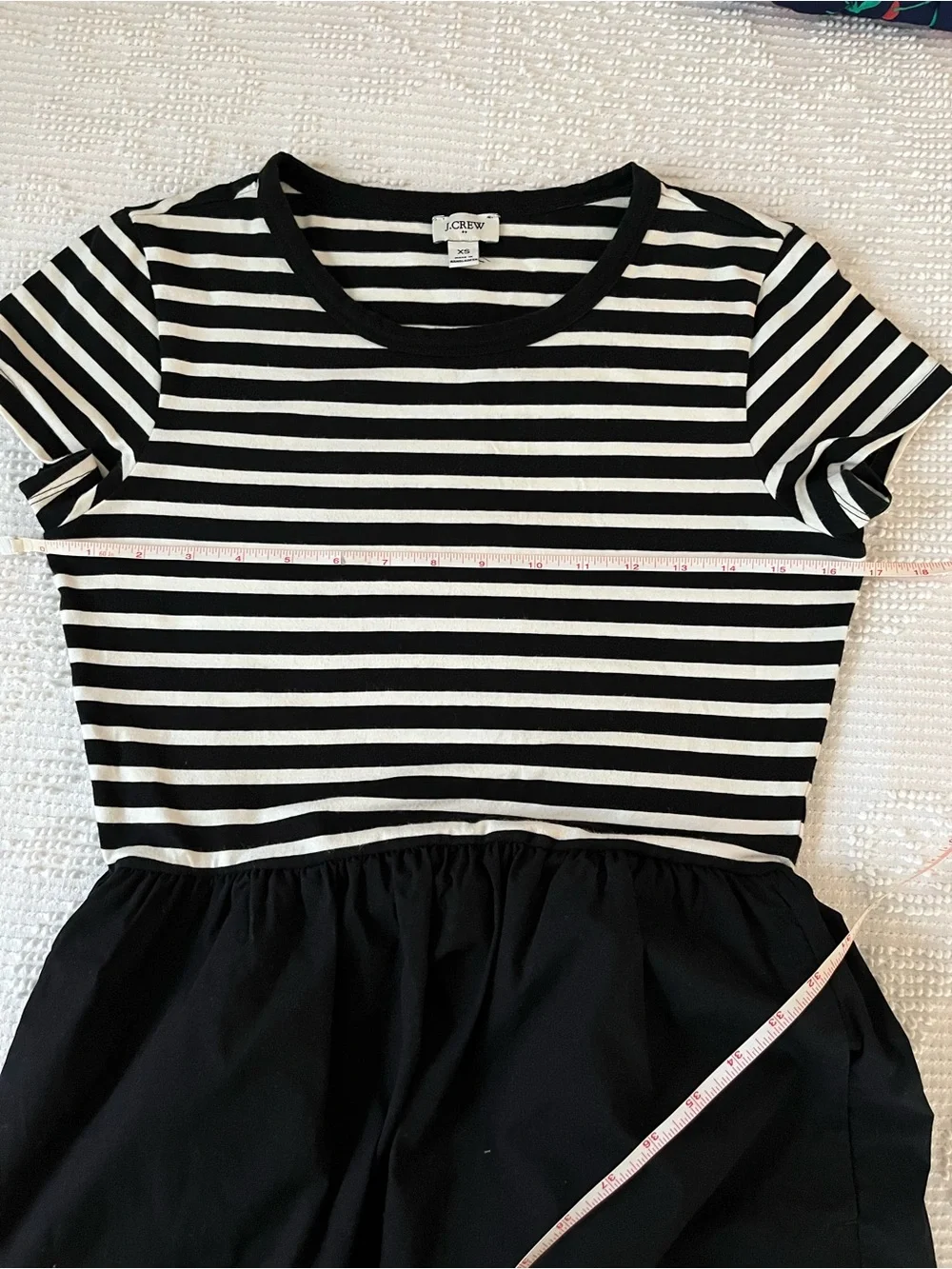 J. Crew Mixed Media Black & White Striped Short-Sleeve Midi Dress